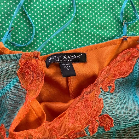 Betsey Johnson Turquoise and Orange Lace Dress - Picture 7 of 8